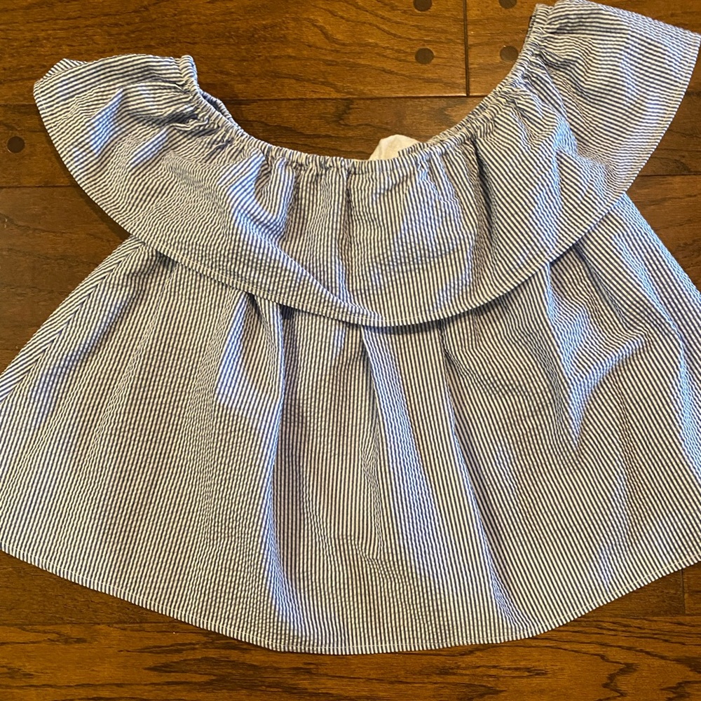 Lauren James Seersucker Bow Shirt, Size M
